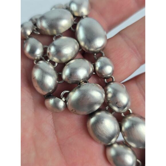 Vintage Large satin polish Sterling silver bead Bib necklace Choker Mexico 15.5" - Picture 9 of 15